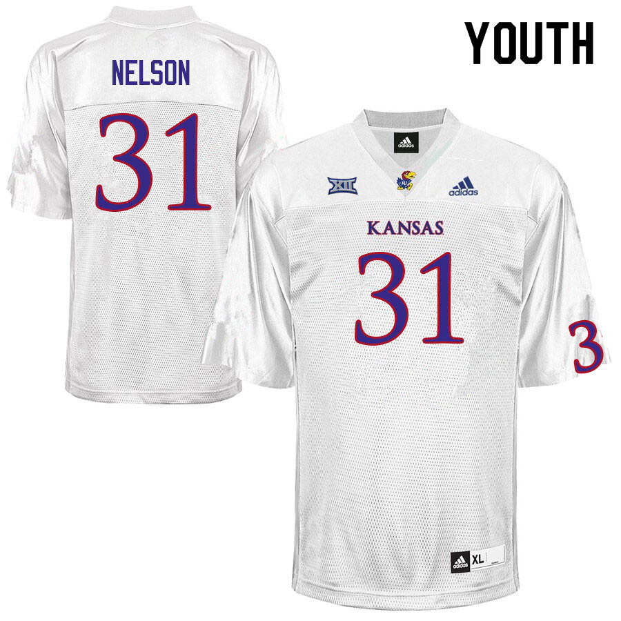 Youth #31 Landon Nelson Kansas Jayhawks College Football Jerseys Sale-White - Click Image to Close